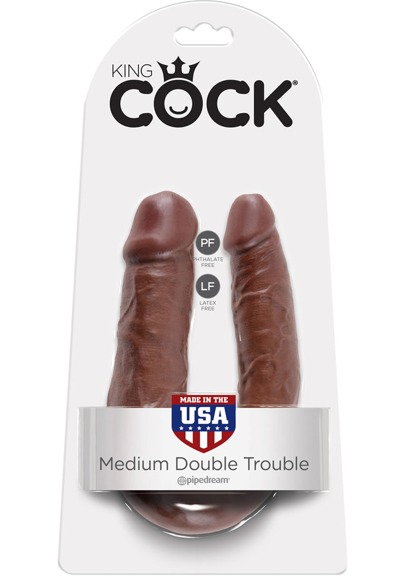 King Cock U-Shaped Medium Double Trouble Dildo Brown