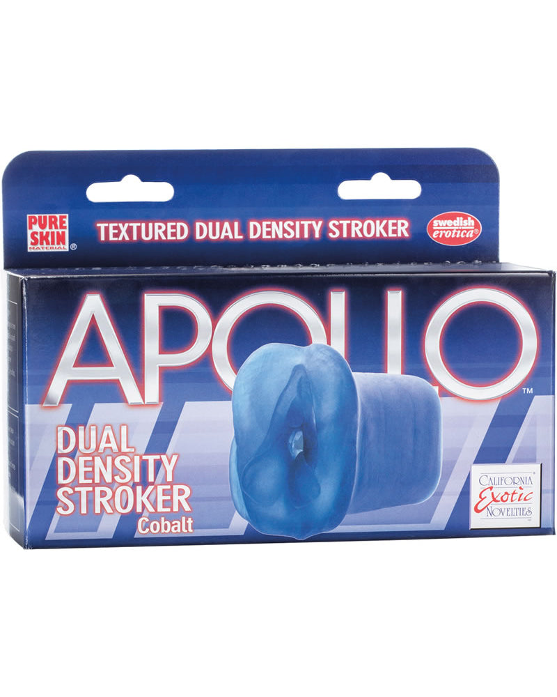 Masturbador vaginal Apollo Textured Duel Density Stroker azul de 6,5 pulgadas