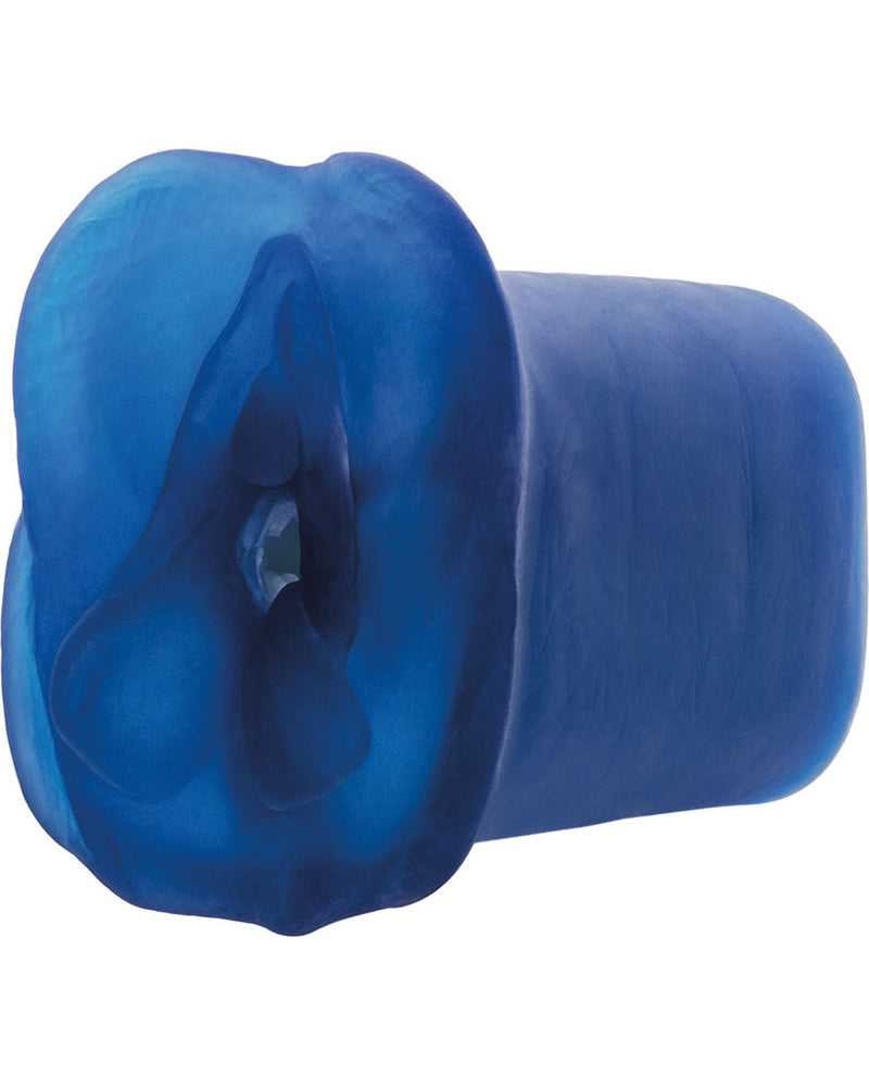 Masturbador vaginal Apollo Textured Duel Density Stroker azul de 6,5 pulgadas