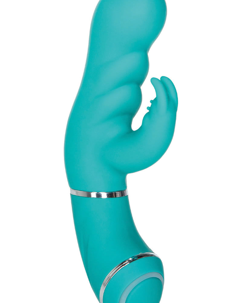 Masajeador de silicona de doble motor Up Scoop It Up, resistente al agua, color verde azulado, con inserto de 3 pulgadas