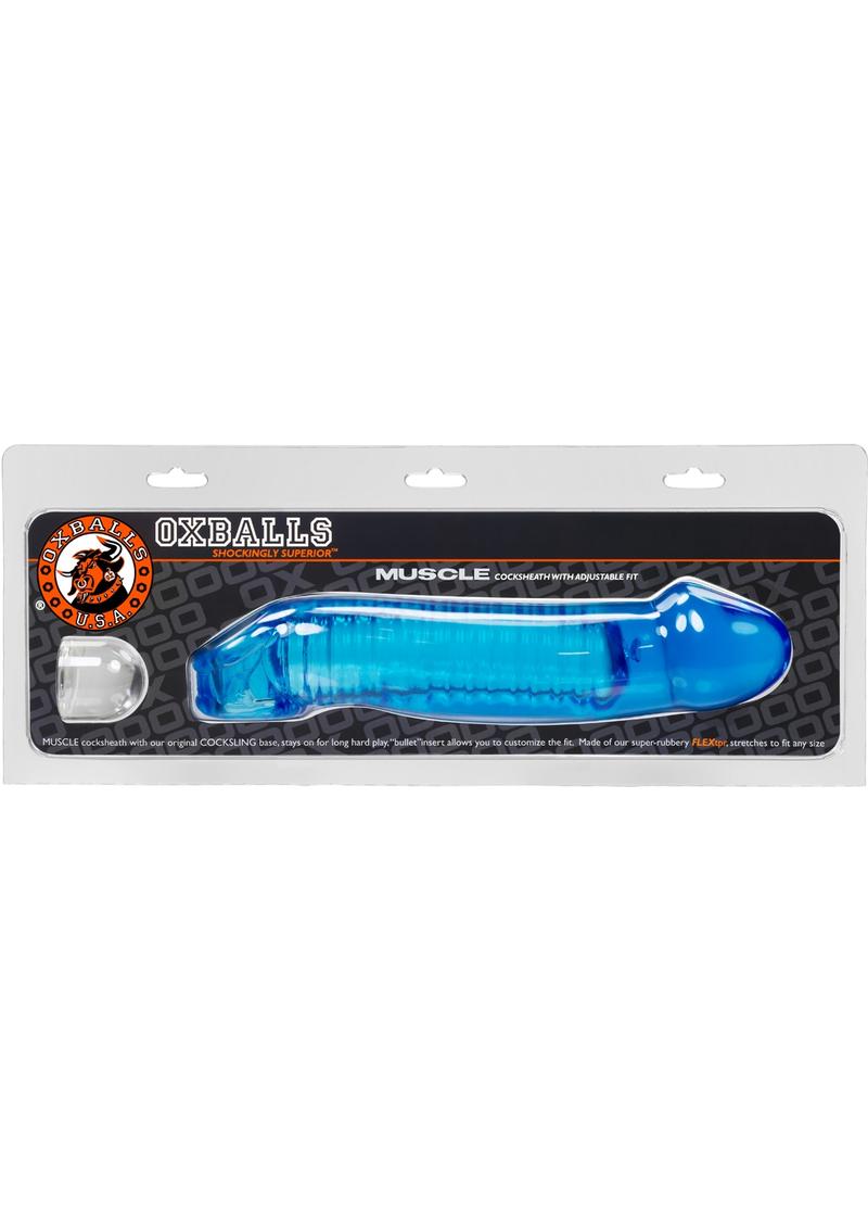 Oxballs Muscle Textured Cocksheath Extention With Cockring Ice Blue 9.25 Inch