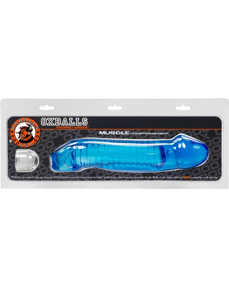 Oxballs Muscle Textured Cocksheath Extention With Cockring Ice Blue 9.25 Inch