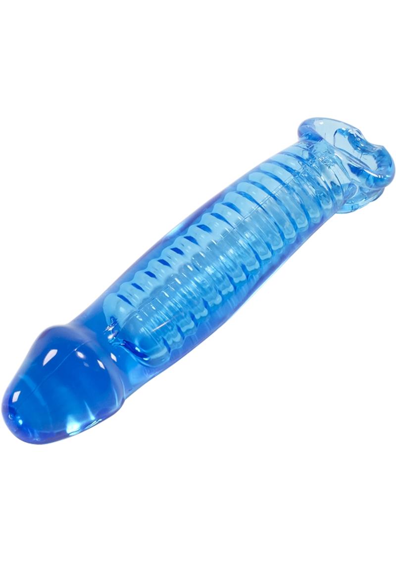 Oxballs Muscle Textured Cocksheath Extention With Cockring Ice Blue 9.25 Inch