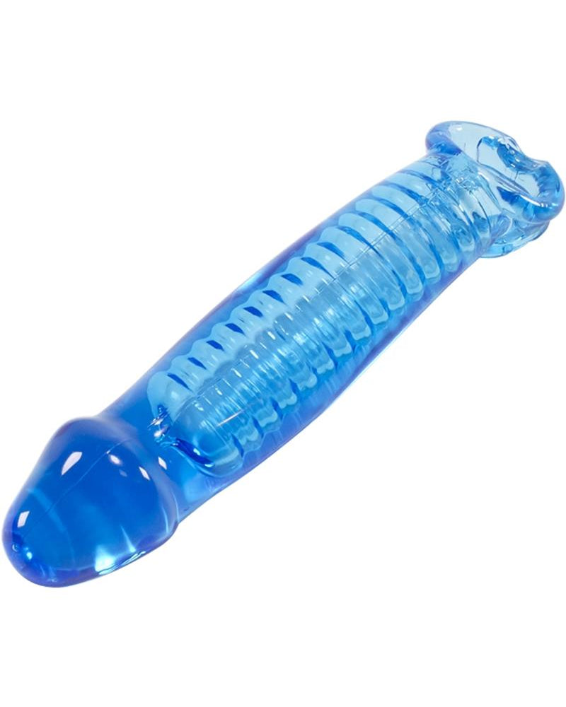 Oxballs Muscle Textured Cocksheath Extention With Cockring Ice Blue 9.25 Inch