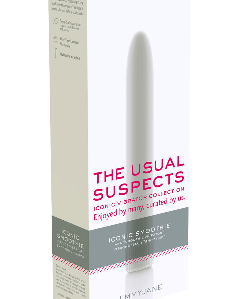 Vibrador resistente al agua JimmyJane The Usual Suspects Iconic Smoothie de 7 pulgadas en color blanco