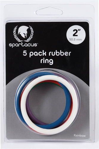 "Rubber Cock Ring 5 Pack - 2 Inches - Rainbow BSPR-48"