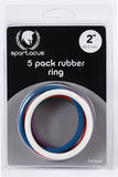 "Rubber Cock Ring 5 Pack - 2 Inches - Rainbow BSPR-48"