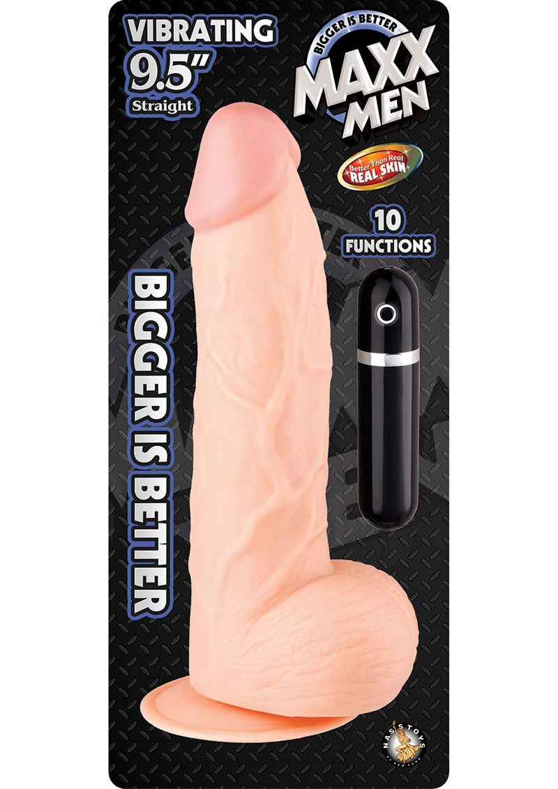 Maxx Men - Pene recto vibrador resistente al agua color carne de 9,5 pulgadas