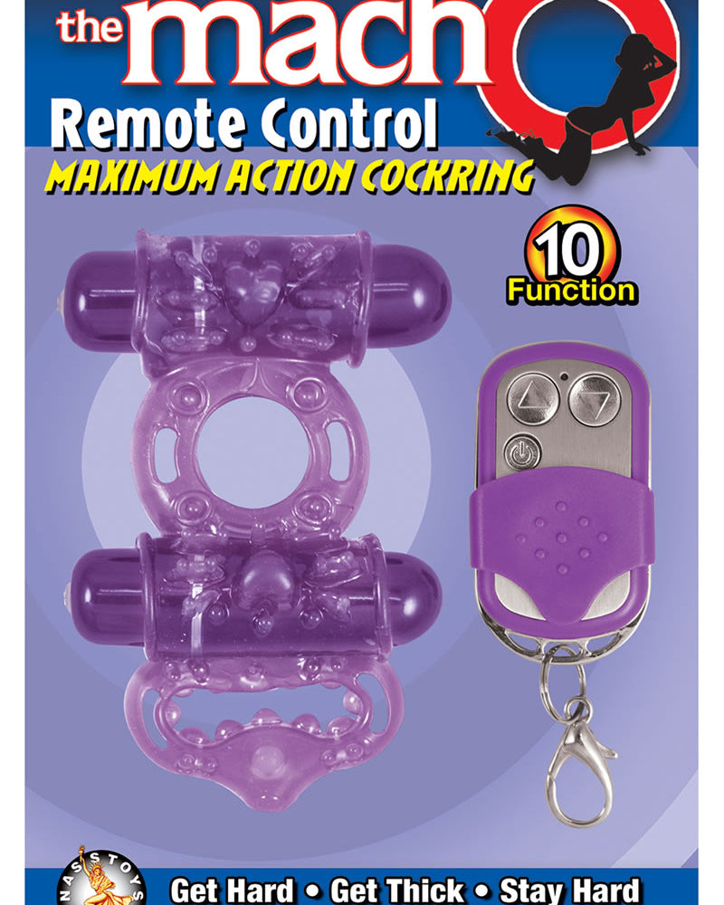 Anillo para el pene con doble vibración y control remoto Macho, resistente al agua, morado