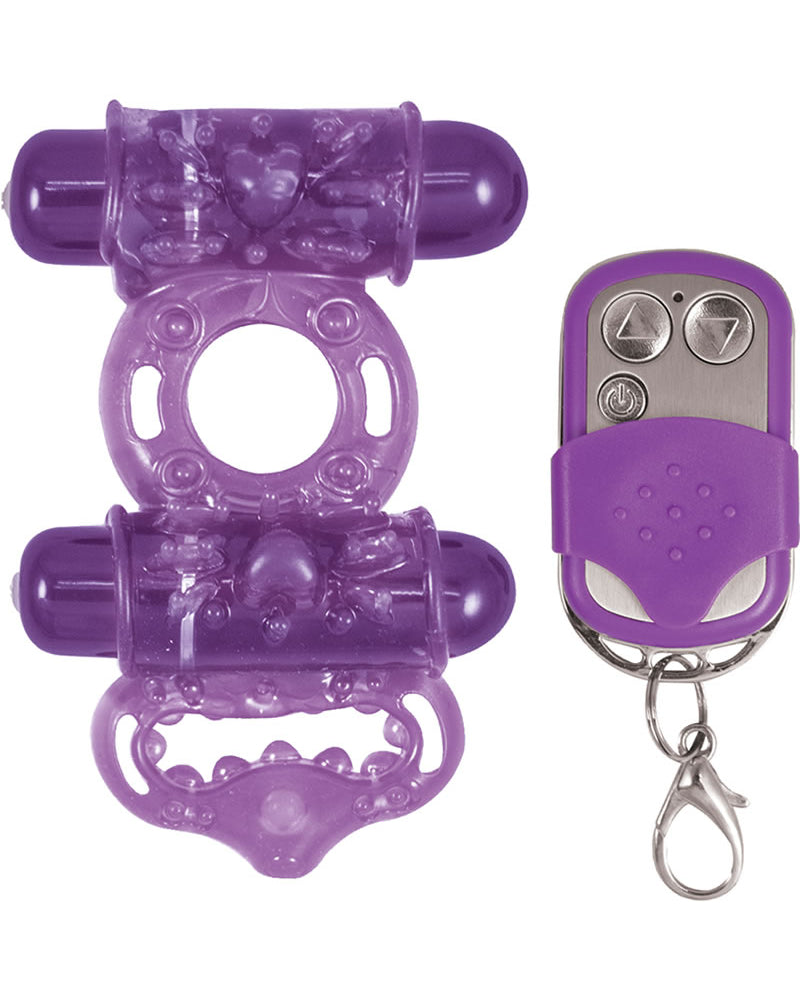 Anillo para el pene con doble vibración y control remoto Macho, resistente al agua, morado