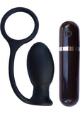 Tapón anal de silicona con anillo para el pene y control remoto inalámbrico Mach Tuff Vibrating Butt Thriller, color negro, 3,3 pulgadas