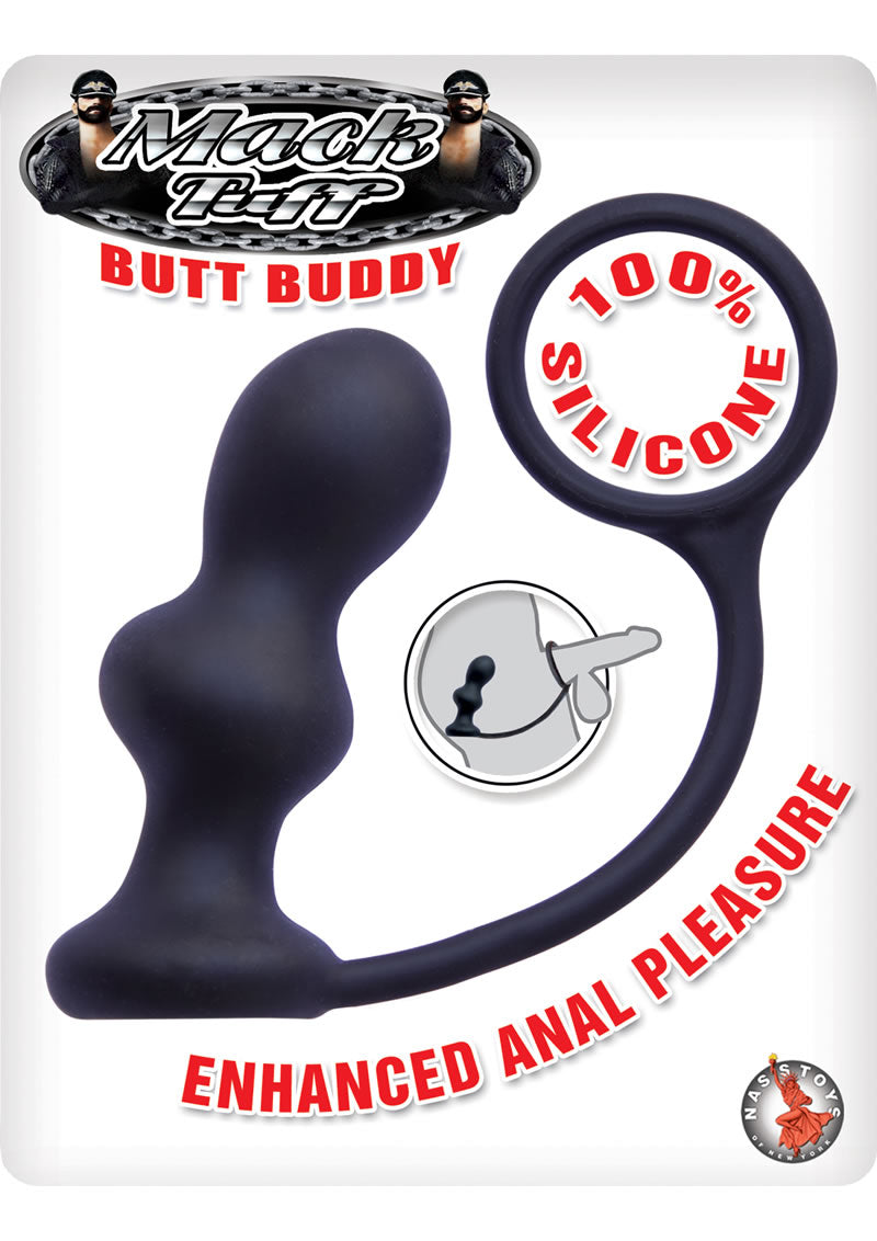 Tapón anal de silicona con anillo para el pene Mach Tuff Butt Buddy, color negro, 4 pulgadas