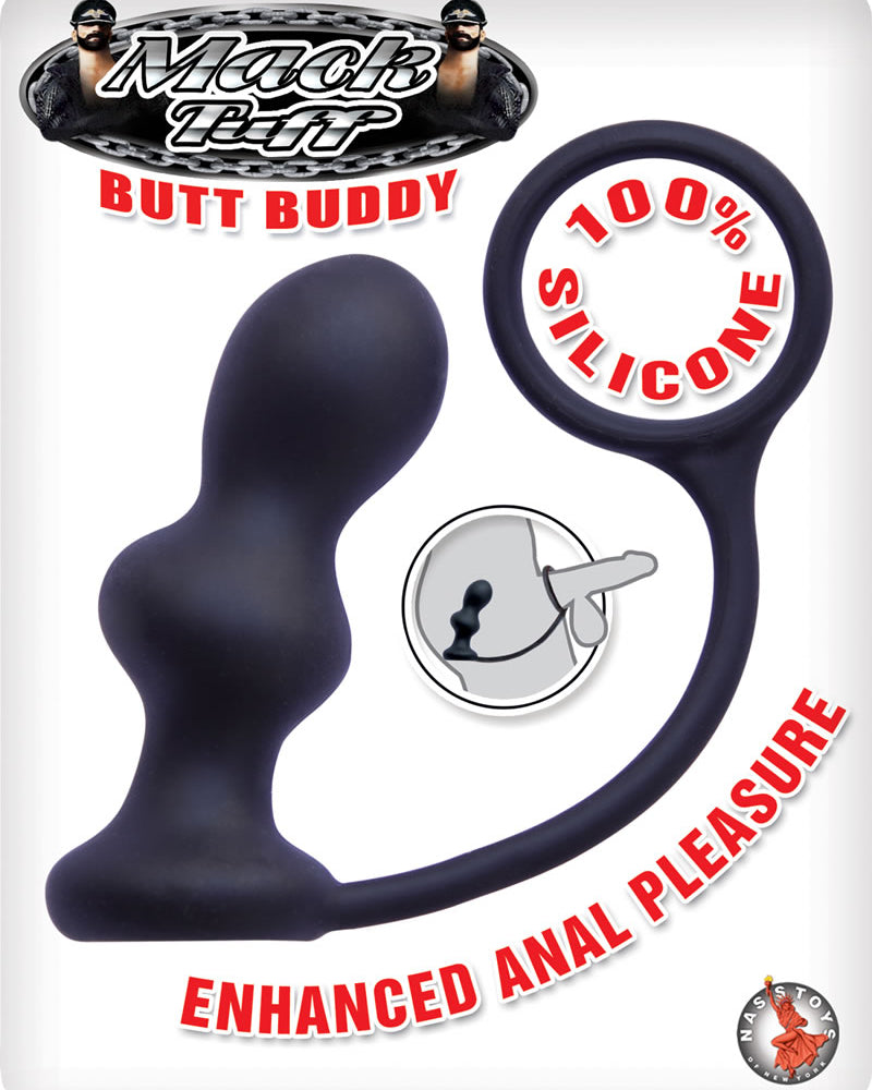 Tapón anal de silicona con anillo para el pene Mach Tuff Butt Buddy, color negro, 4 pulgadas
