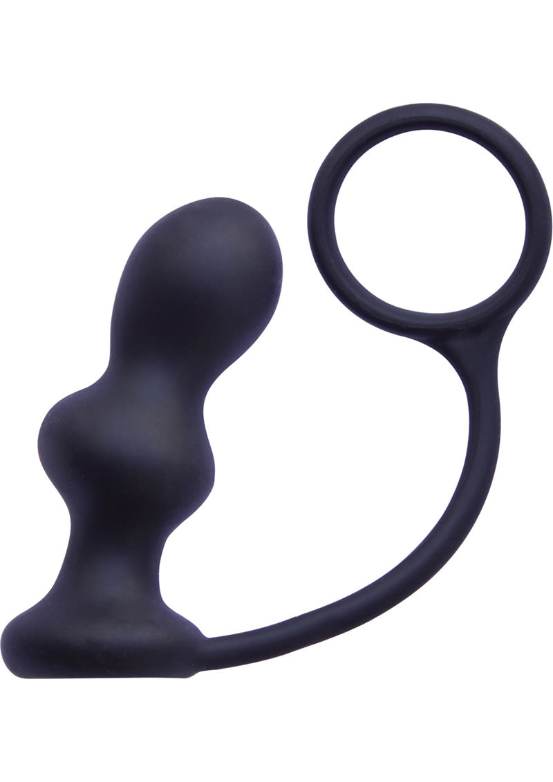 Tapón anal de silicona con anillo para el pene Mach Tuff Butt Buddy, color negro, 4 pulgadas