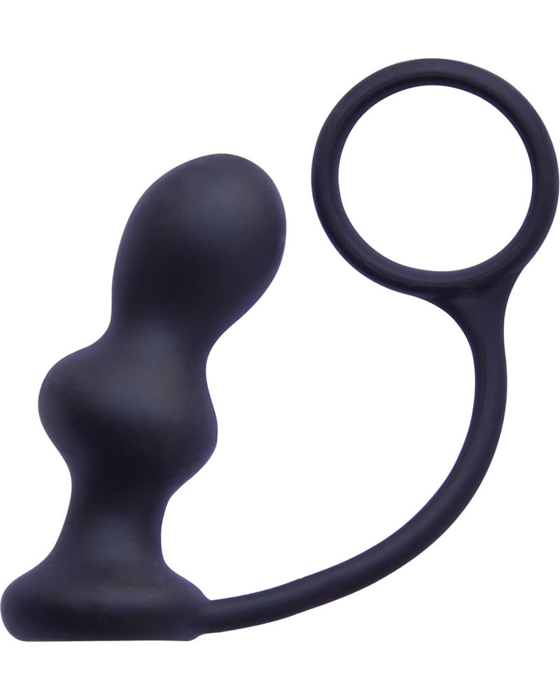 Tapón anal de silicona con anillo para el pene Mach Tuff Butt Buddy, color negro, 4 pulgadas