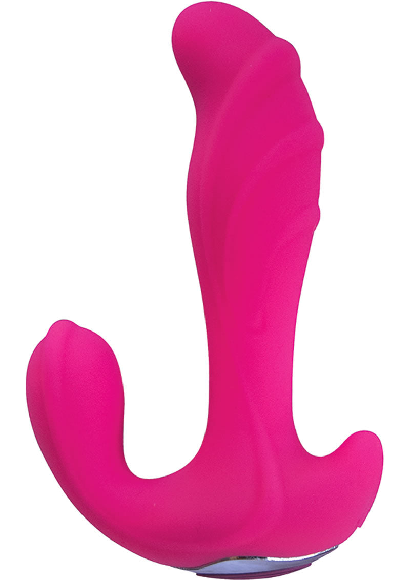 Amore Three Way Lover Silicone Rechargeable Vibe Waterproof Pink 5.9 Inch