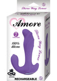 Amore Three Way Lover Silicone Rechargeable Vibe Waterproof Purple 5.9 Inch