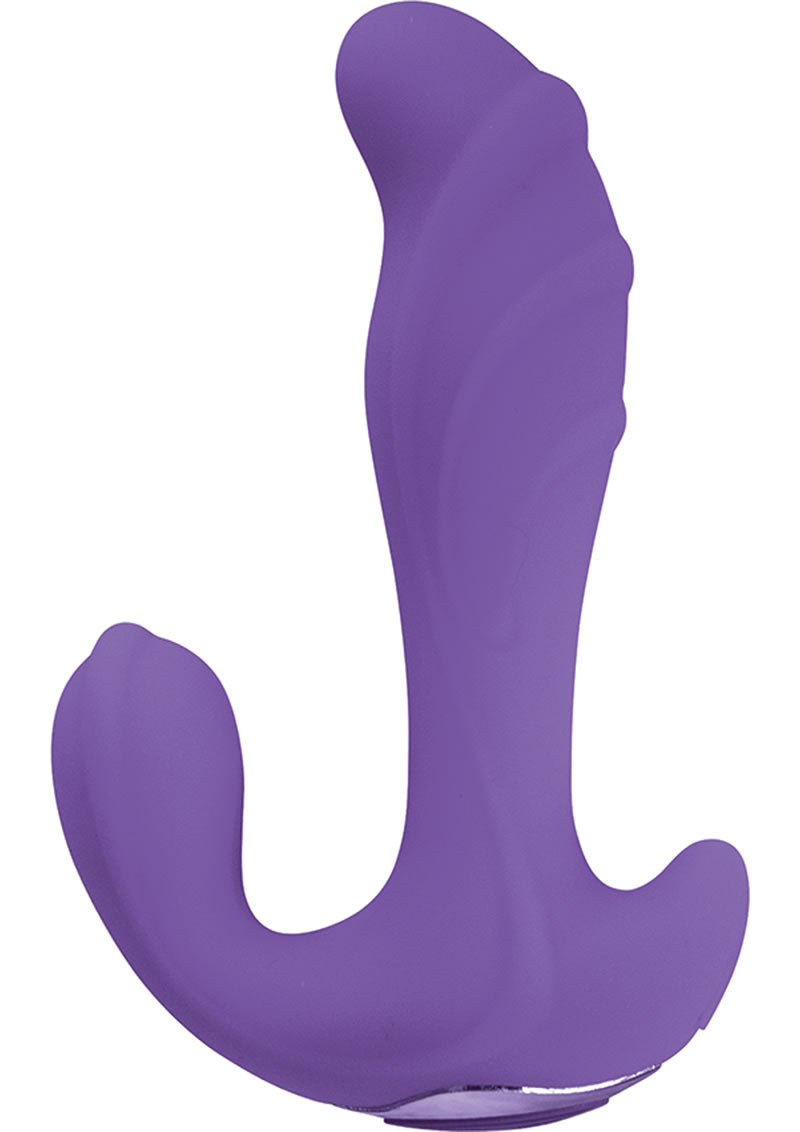 Amore Three Way Lover Silicone Rechargeable Vibe Waterproof Purple 5.9 Inch