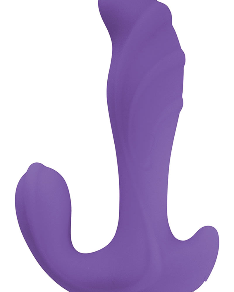 Amore Three Way Lover Vibrador de silicona recargable, resistente al agua, morado, 5,9 pulgadas