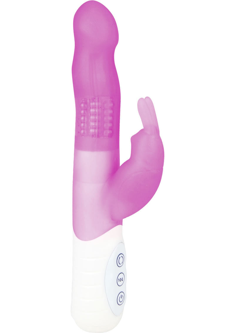 Hustler Toys Silicone Slim Rabbit With Rotating Beads Vibrator Waterproof Pink