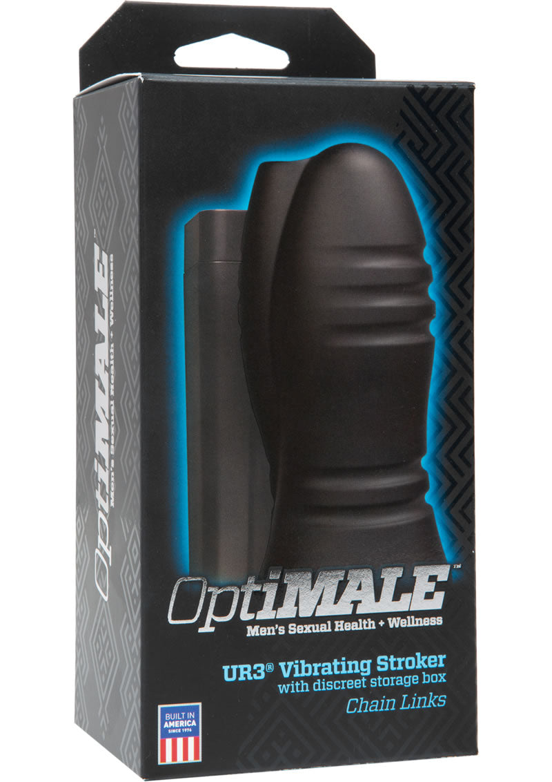 OptiMale UR3 Vibrating Stroker Chain Links Textured Masturbator Black