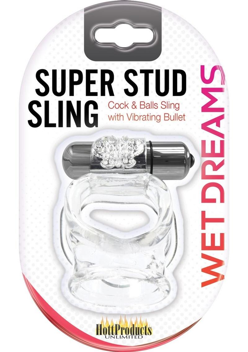 Wet Dreams Vibrating Super Stud Sling Silicone Cockring Waterproof Clear