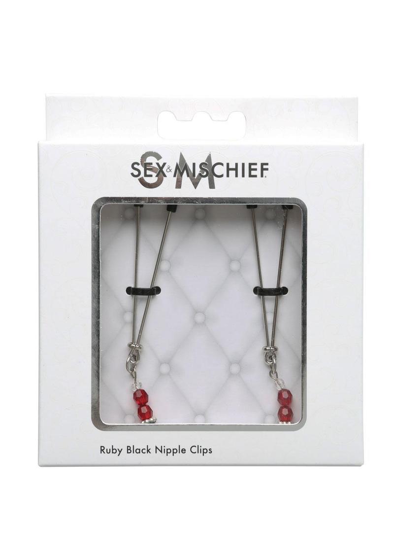 Sex And Mischief Ruby Black Adjustable Nipple Clips With Beads