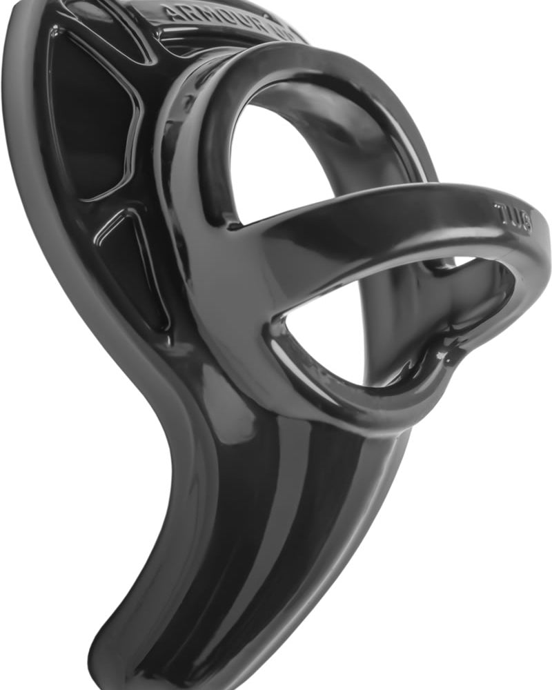 Armadura de ajuste perfecto Armour Gear Armour Tug Cockring con correa para el escroto incorporada, color negro, tamaño estándar