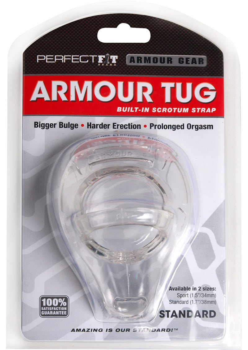 Perfect Fit Armour Gear Armour Tug Cockring With Built in Scrotum Strap Clear Standard Size