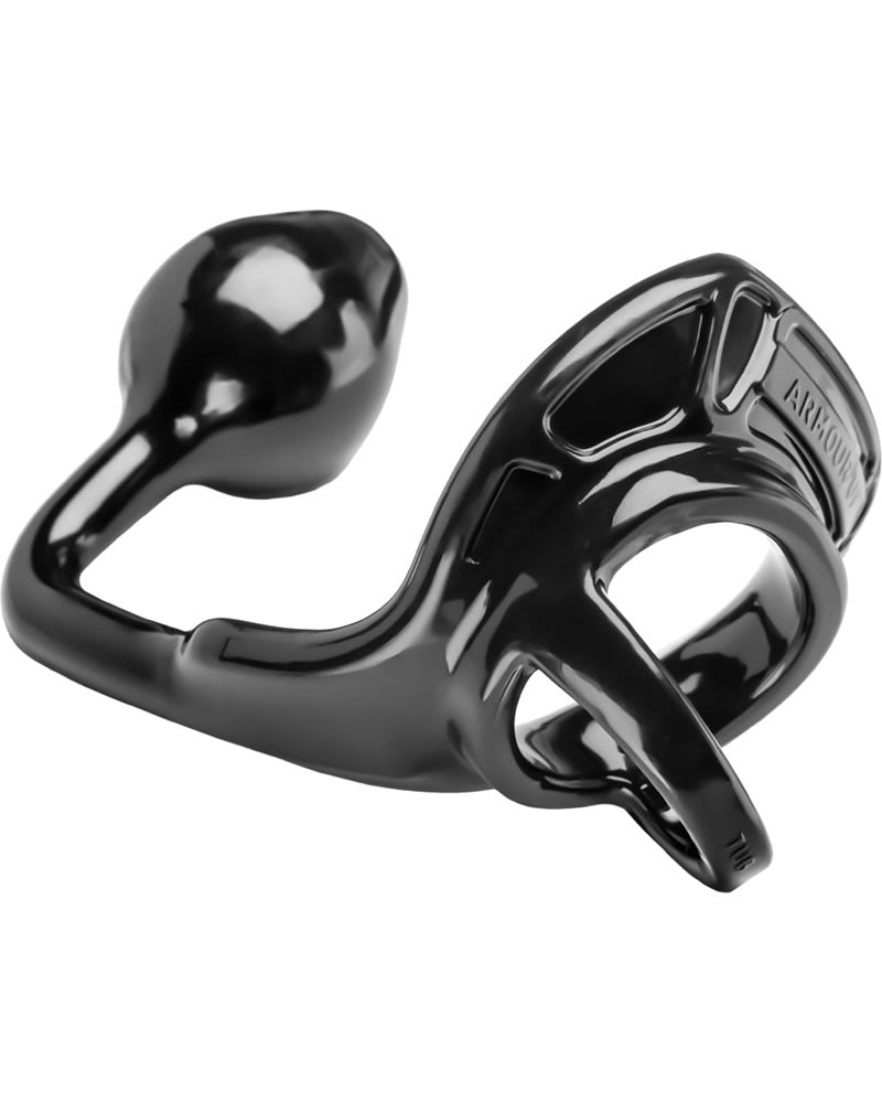 Anillo para el pene Armour Gear Armour Tug Lock con estimulación anal, color negro, tamaño estándar