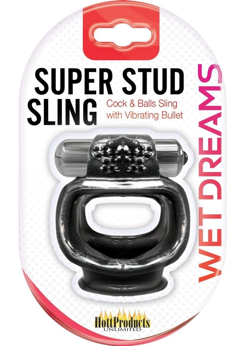 Anillo vibrador para el pene de silicona Wet Dreams Super Stud Sling, resistente al agua, color negro