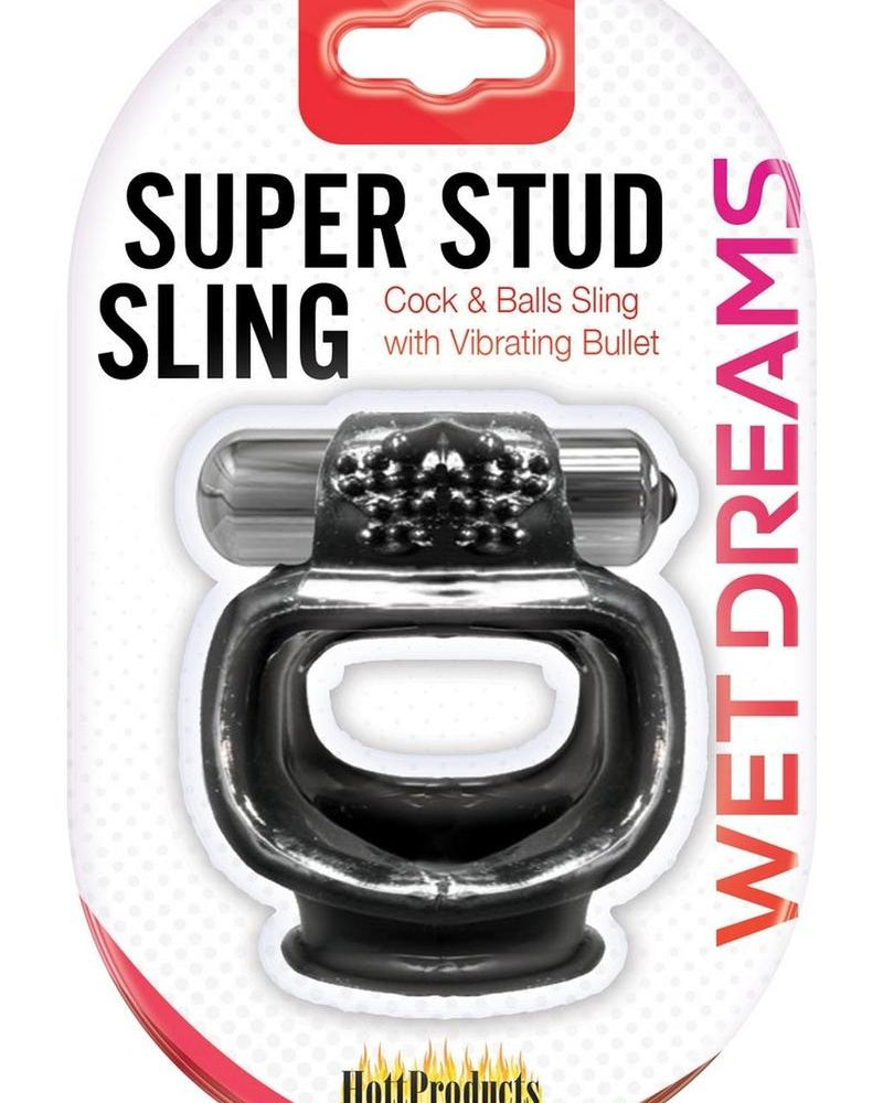 Wet Dreams Super Stud Sling Silicone Vibrating Cockring Waterproof Black