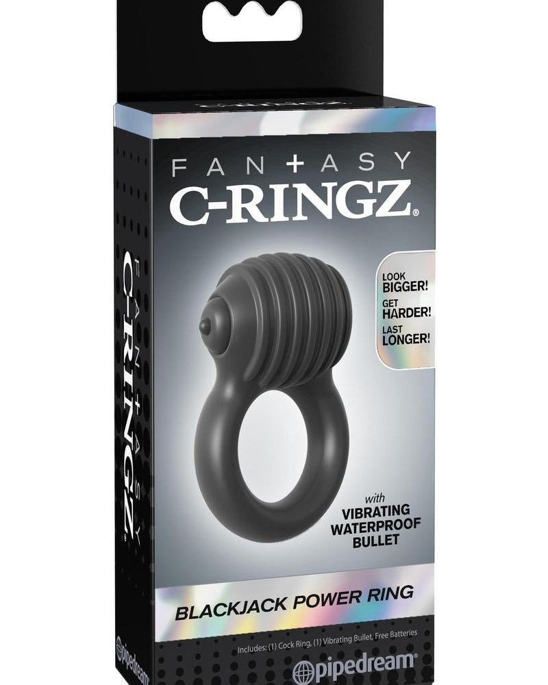 Fantasy C Ringz Blackjack Power Ring Vibrating Silicone Cockring Waterproof Black