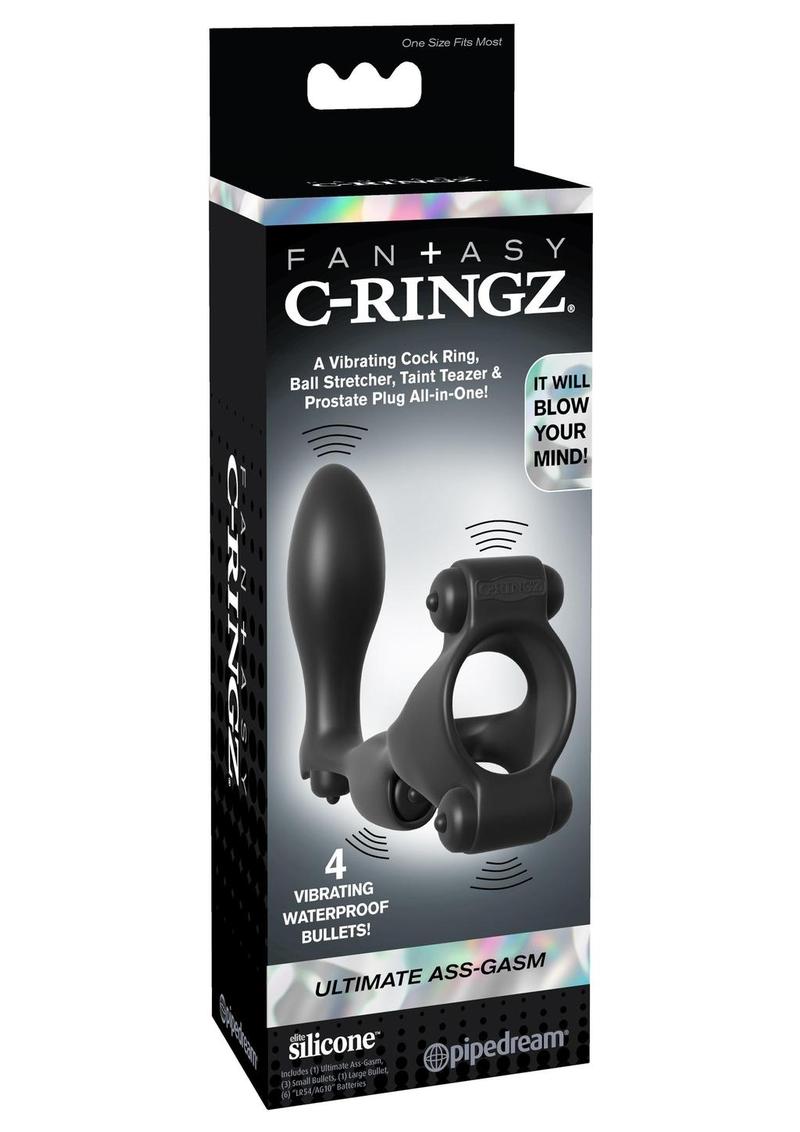 Fantasy C Ringz Ultimate Ass Gasm Vibrating Silicone Cockring With Prostate Plug Waterproof Black