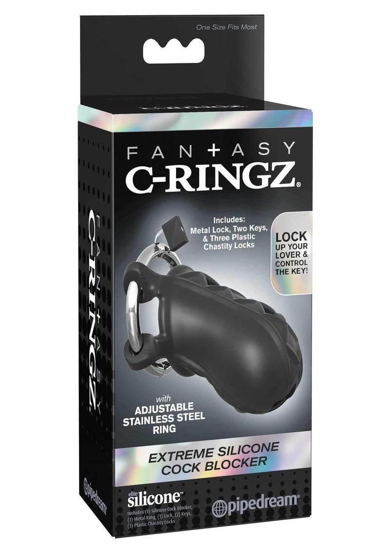 Bloqueador de pene de silicona Fantasy C-Ringz Extreme, color negro