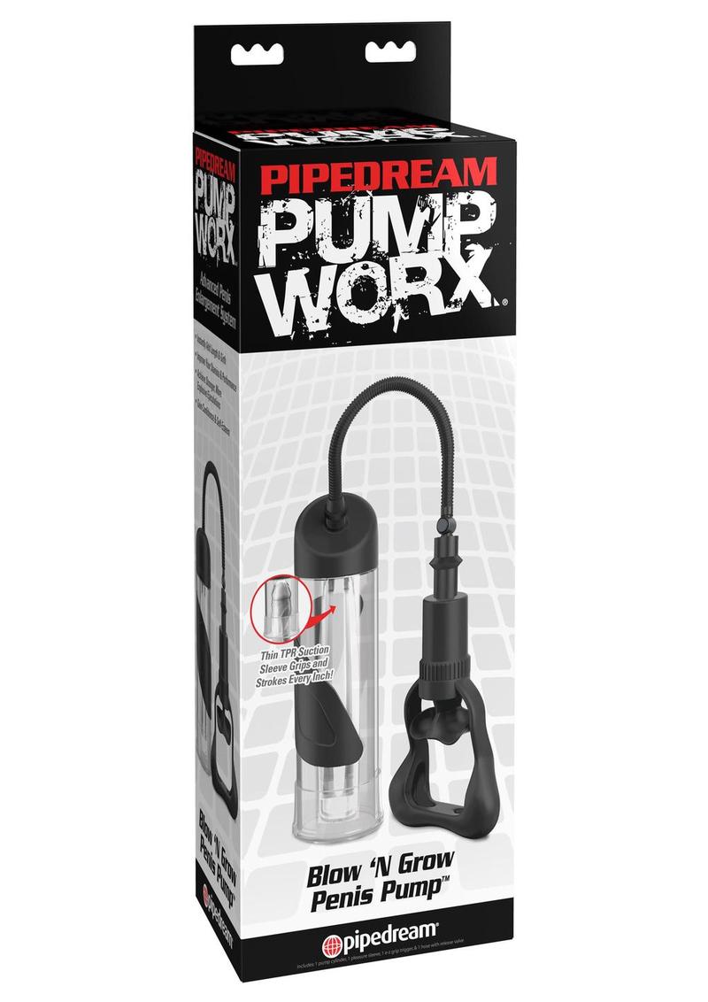 Pipedream Pump Worx Blow N Grow Penis Pump Clear 7.5 Inch