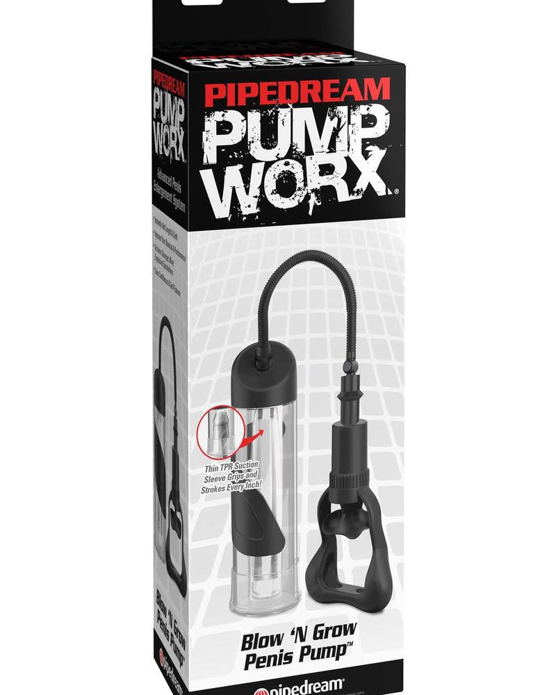Pipedream Pump Worx Blow N Grow Penis Pump Clear 7.5 Inch