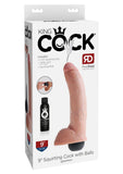 Consolador King Cock Squirting con bolas, consolador impermeable de color carne de 9 pulgadas