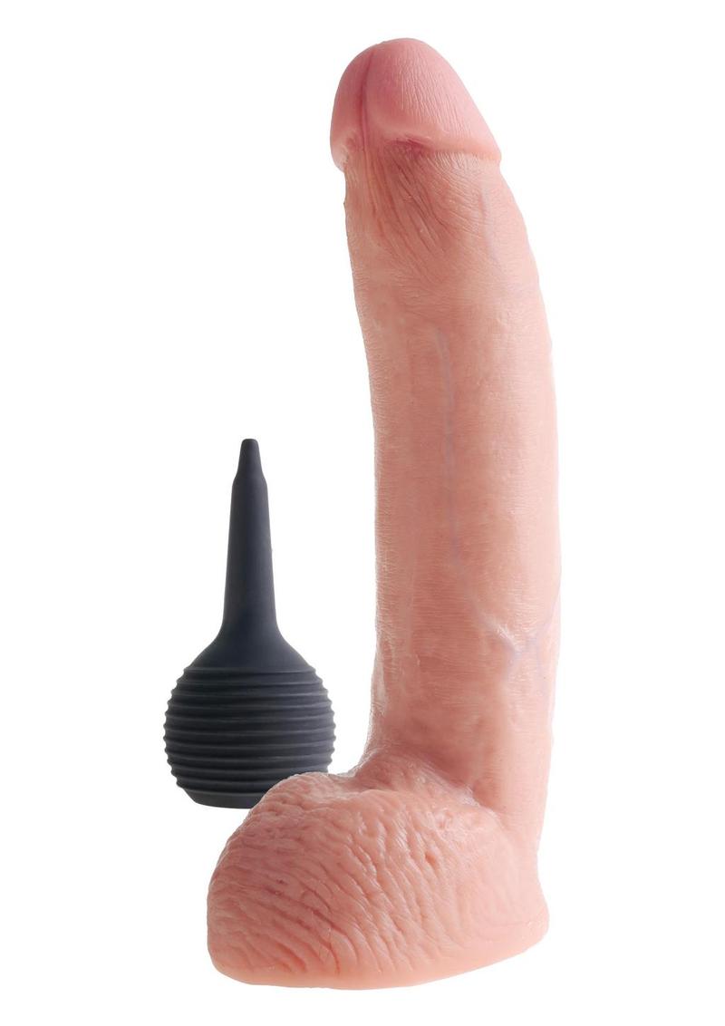 Consolador King Cock Squirting con bolas, consolador impermeable de color carne de 9 pulgadas