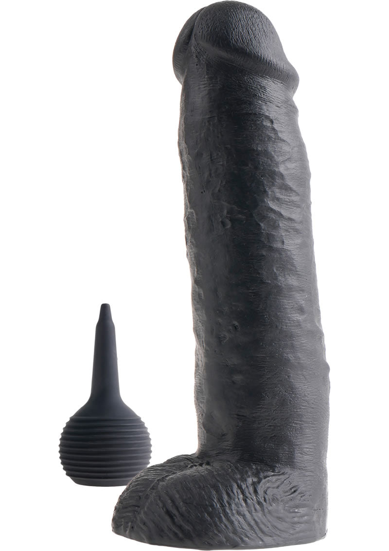 King Cock 11 Inch Squirtin Cock With Balls Black