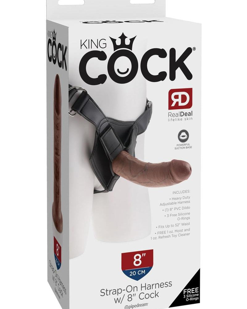 Arnés con correa King Cock y consolador marrón de 8 pulgadas