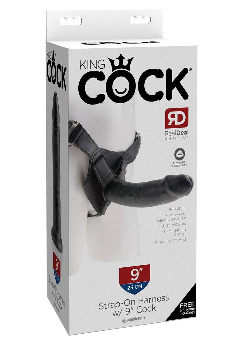 King Cock Strap On Harness With Dildo Black 9 Inch