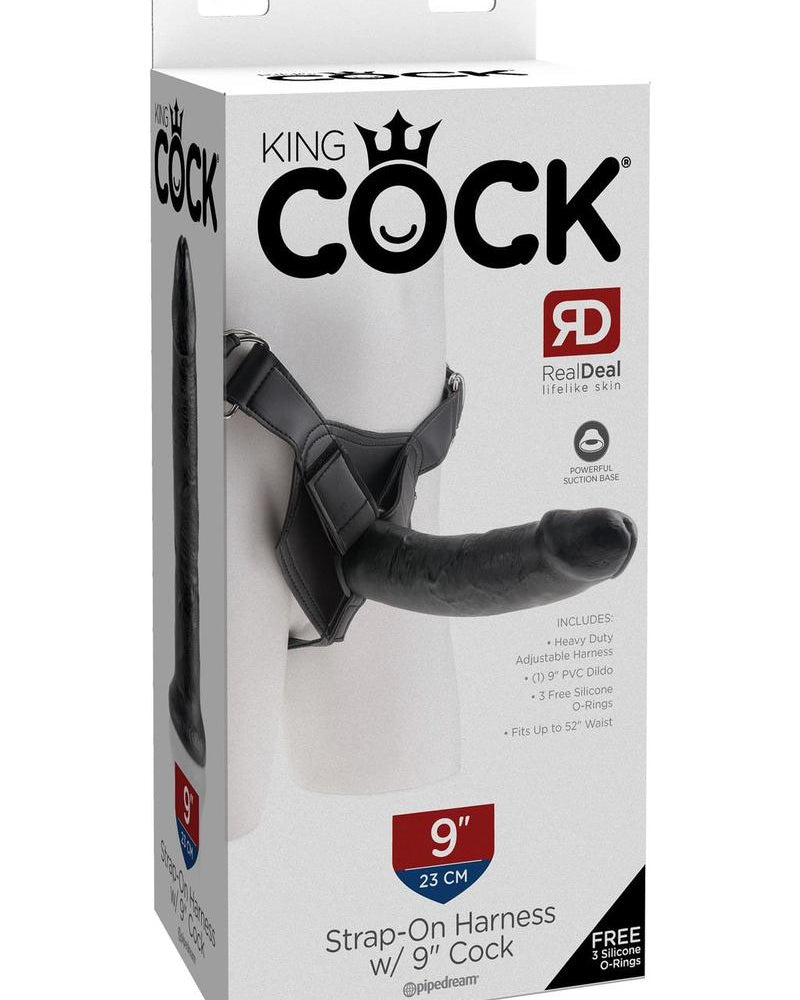 King Cock Strap On Harness With Dildo Black 9 Inch