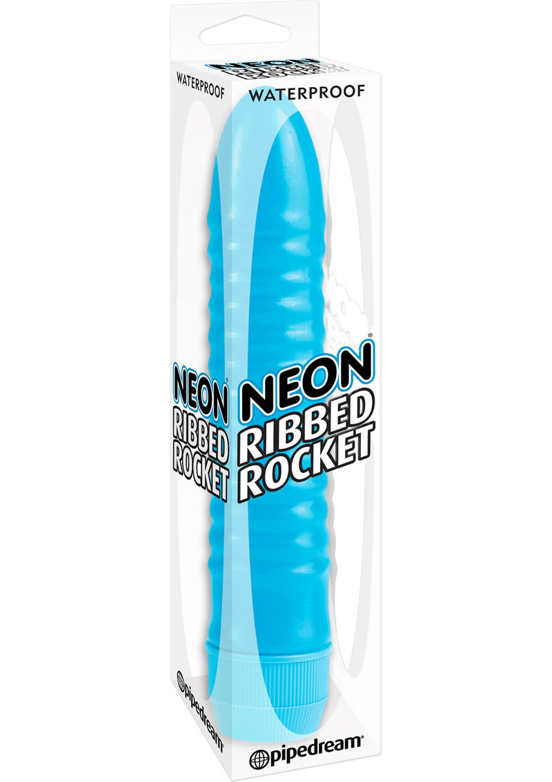 Neon Ribbed Rocket Vibrator Blue