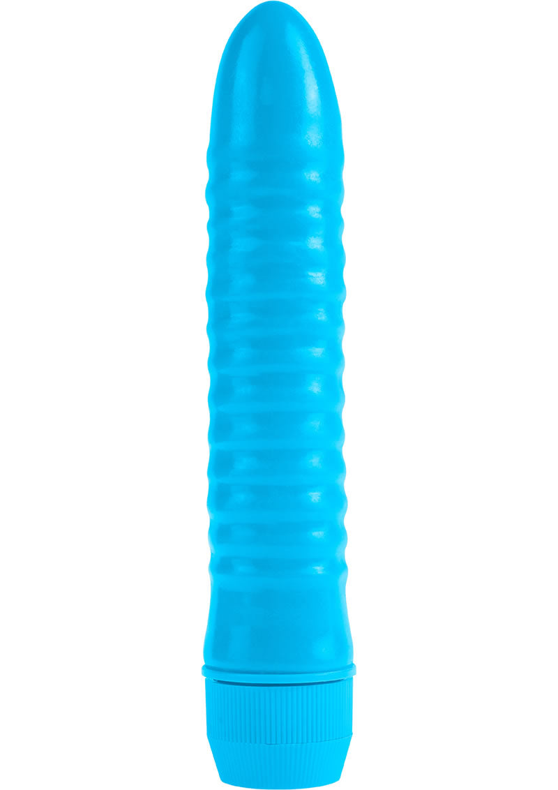 Neon Ribbed Rocket Vibrator Blue