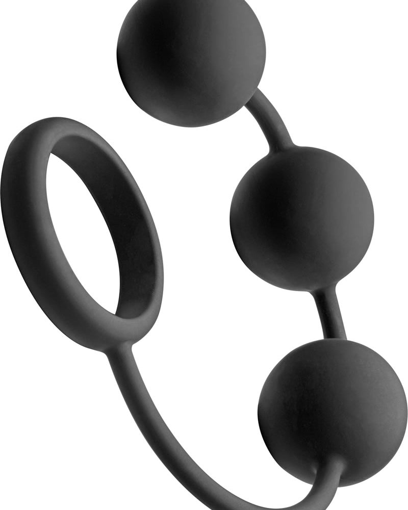 Tom Of Finland Silicone Cock Ring With 3 Weighted Anal Balls Black 12 Inch