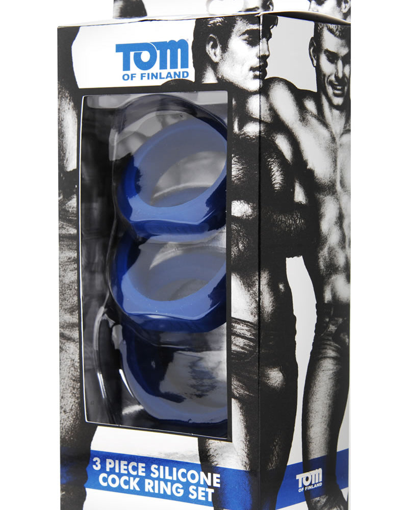 Juego de 3 anillos de silicona para el pene de Tom Of Finland, color azul