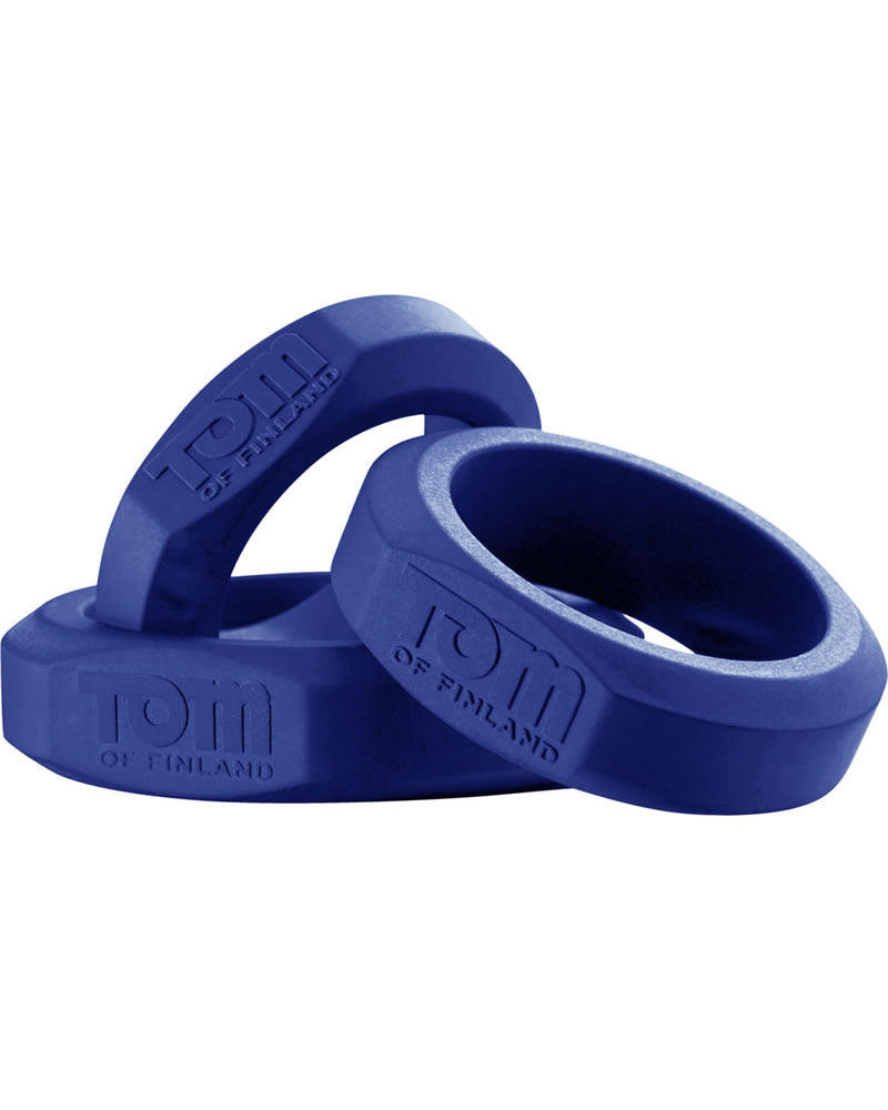 Juego de 3 anillos de silicona para el pene de Tom Of Finland, color azul