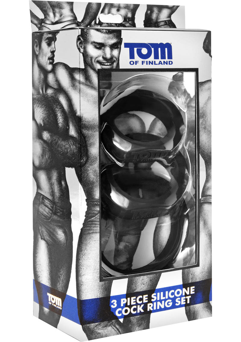 Juego de 3 anillos de silicona para el pene de Tom Of Finland, color negro