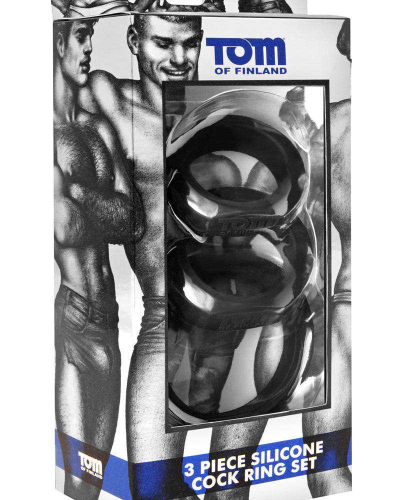 Juego de 3 anillos de silicona para el pene de Tom Of Finland, color negro